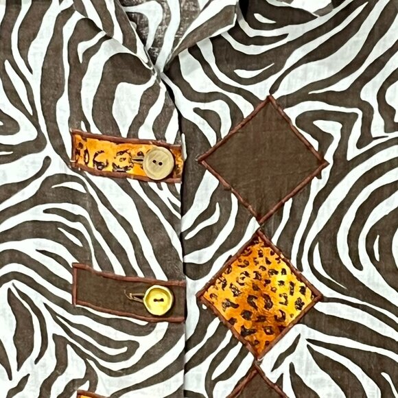 Vtg Zebra Safari Button Shirt Women Large Lagenlook Lightweight Artsy Eclectic - Picture 2 of 11